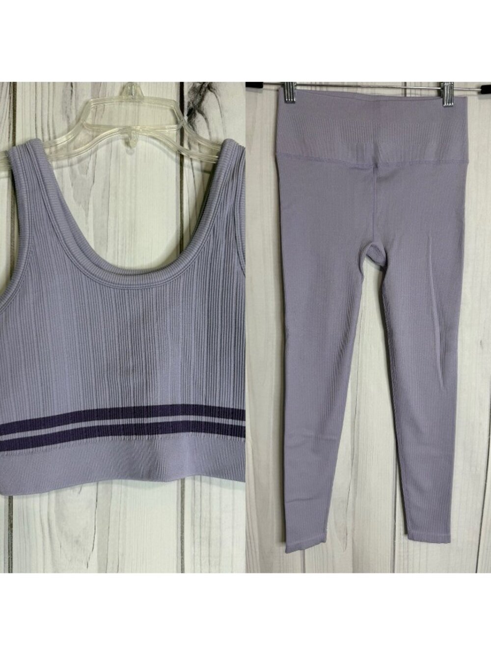 Tavi Active Seamless Vibe Ribbed Set Sports Bra Leggings Purple Sz S
